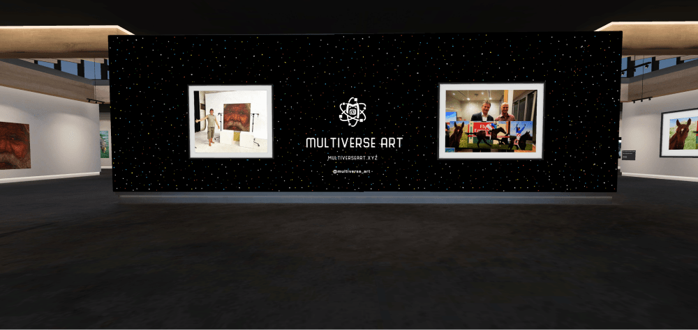 A image from the metaverse that is showing artworks